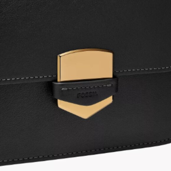 NWT FOSSIL Lennox Flap Leather Crossbody Bag Black MSRP $280 - Picture 5 of 15